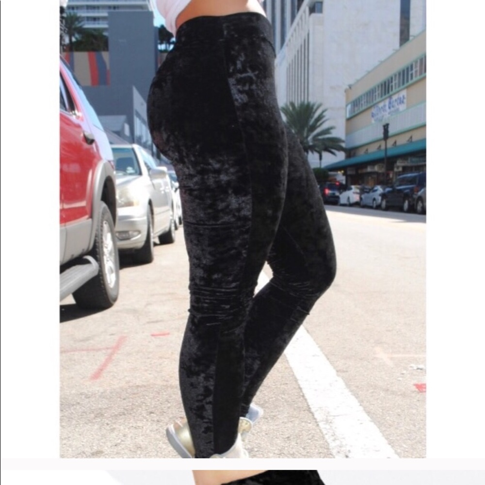 Black velvet leggings